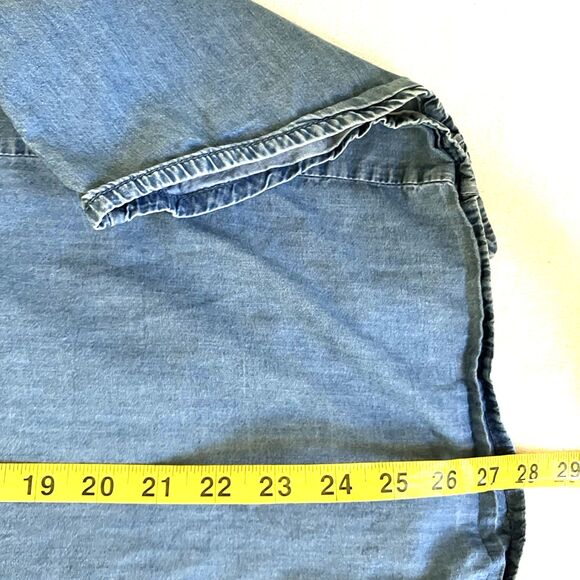 Per Se Shirt Denim Studs Roll Flip Sleeve Floral Blue 1X Button Hippie Boho Y2K - Picture 11 of 16